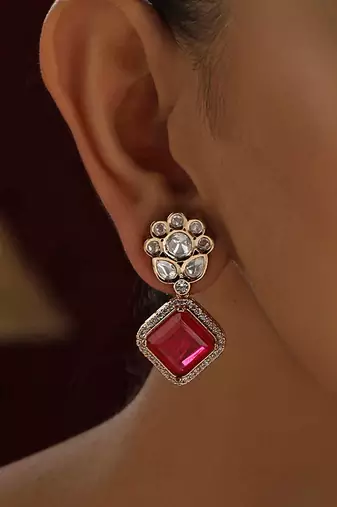 Red polki stud earrings