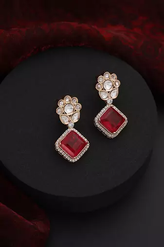 Red polki stud earrings