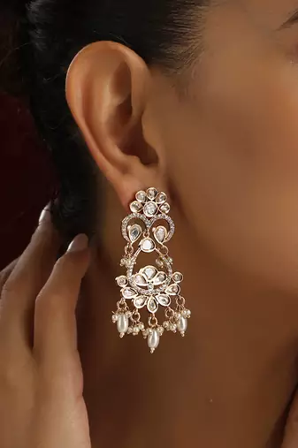 Gold polki dangler earrings