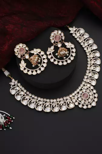Pink polki necklace set