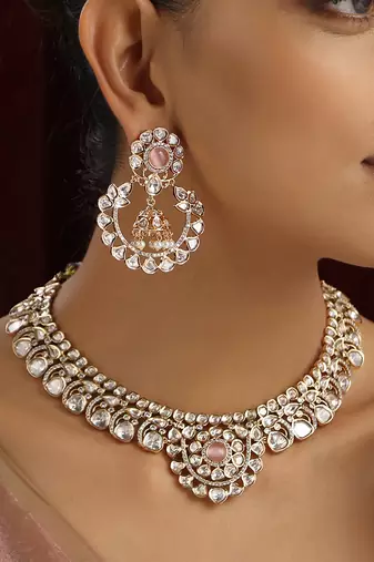 Pink polki necklace set