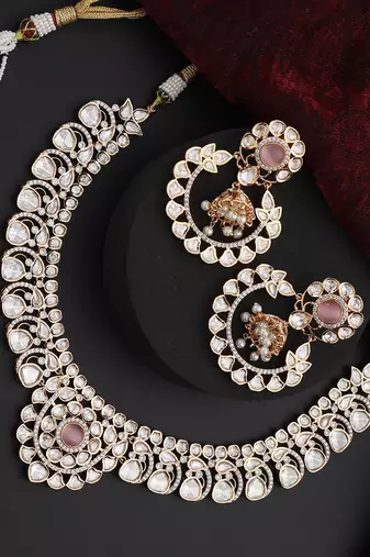 Pink polki necklace set