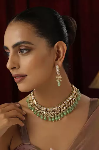 Green polki necklace set