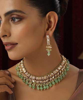 Green polki necklace set 4