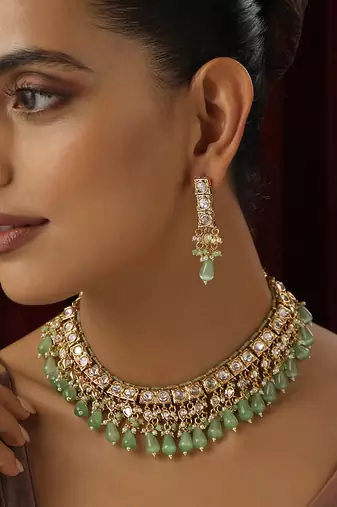 Green polki necklace set