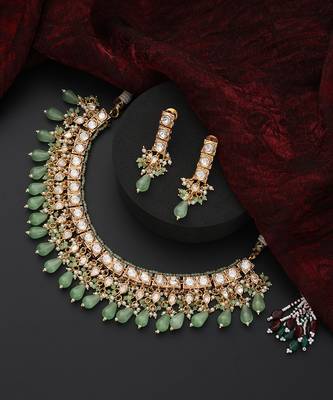Green polki necklace set 5
