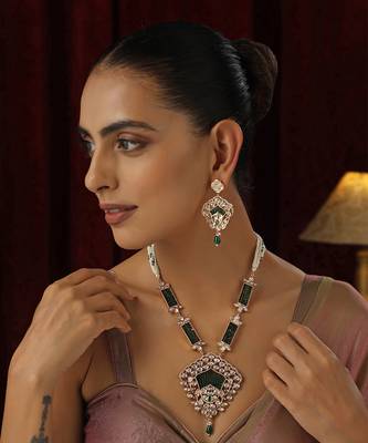 Green polki pendant necklace set 2