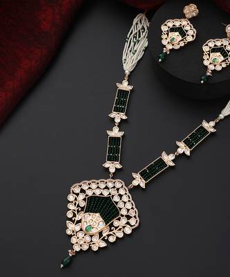 Green polki pendant necklace set 3