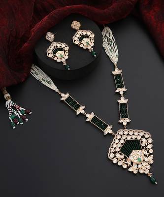 Green polki pendant necklace set 5
