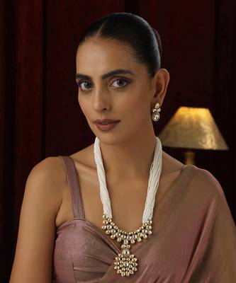 White kundan long necklace set 1