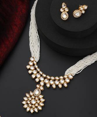 White kundan long necklace set 3