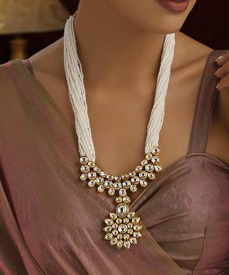 White kundan long necklace set 4
