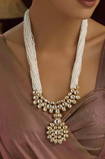 White kundan long necklace set