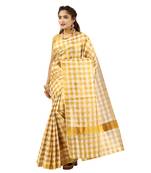 Cream embroidery cotton kasavu saree with running blouse
