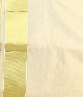 Cream embroidery cotton kasavu saree with running blouse 4
