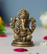 One metal handcrafted golden blessing lord ganesha idol