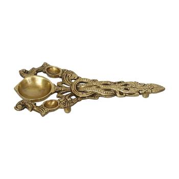 One ethnic carved 7.5 inch brass diya for pooja room and temples 1