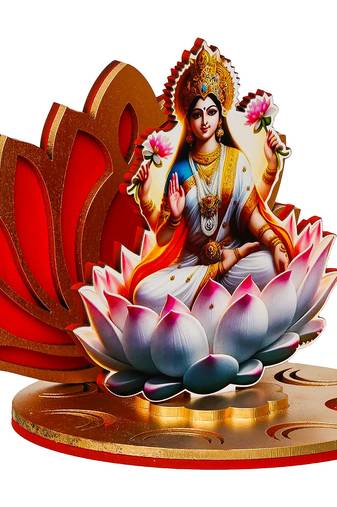 One mdf wooden goddess lakshmi sitting on lotus flower decorative showpiece