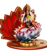 One mdf wooden goddess lakshmi sitting on lotus flower decorative showpiece