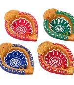 Set of 4 decorative clay diyas terracotta deepam oil lamps, mitti diya
