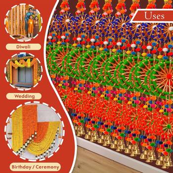 Pack of 10 rings with pom-pom tassels bell wall hangings toran 1