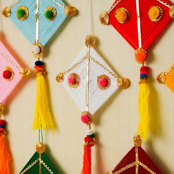 Pack of 10 multicolor woollen kite hanging decoration 1
