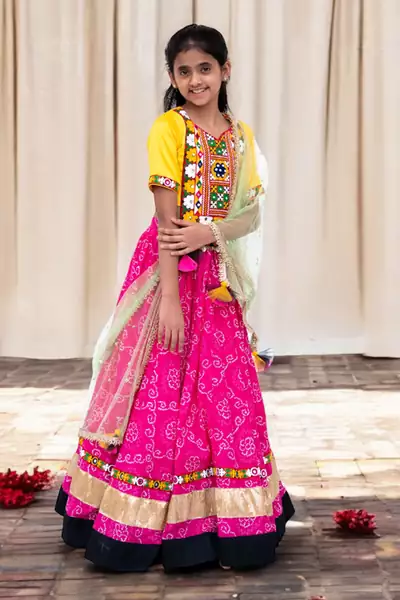 Yellow phulkari choli with lehenga     navratri special