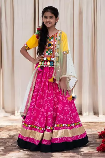 Yellow phulkari choli with lehenga     navratri special
