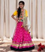 Yellow phulkari choli with lehenga     navratri special