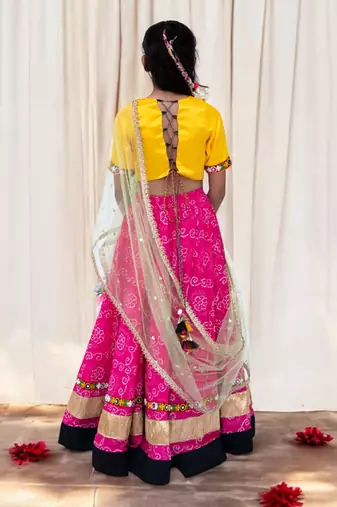 Yellow phulkari choli with lehenga     navratri special