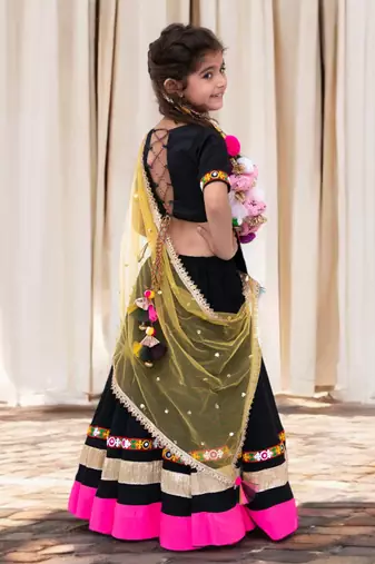 Black phulkari choli with lehenga     navratri special