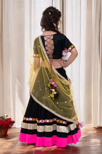 Black phulkari choli with lehenga     navratri special