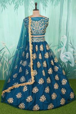 Teal Green Net Embroidered Umbrella Lehenga Choli Party Wear 4