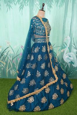 Teal Green Net Embroidered Umbrella Lehenga Choli Party Wear 5