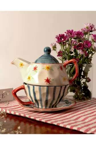 Rangoli- tea set for one - stoneware ceramics
