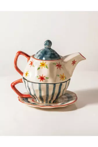 Rangoli- tea set for one - stoneware ceramics