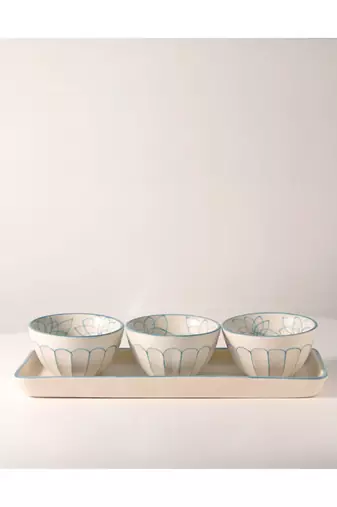 Meera- serving set of 3 bowls with tray  -stoneware ceramics