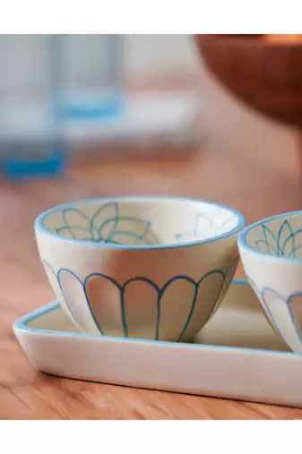 Meera- serving set of 3 bowls with tray  -stoneware ceramics