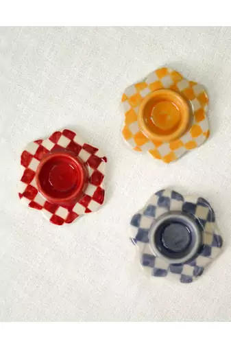 Misha- set of 3 candle holders (all 3 different colors ) - stoneware ceramics