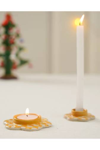 Urmi- set of 6 candle and tealight holder set (with all colors) - stoneware ceramics