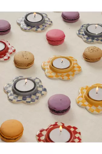 Urmi- set of 6 candle and tealight holder set (with all colors) - stoneware ceramics