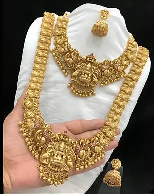South indian traditional gold plated temple jewellery necklace jewellery set 1