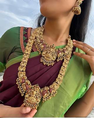 South indian traditional gold plated temple jewellery necklace jewellery set 2