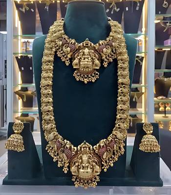 South indian traditional gold plated temple jewellery necklace jewellery set 3