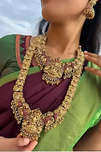 South indian traditional gold plated temple jewellery necklace jewellery set