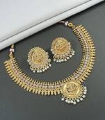 Gold platted studded design traditional necklace with matching earrings jewellery set for women