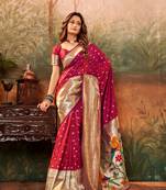 Maroon designer zari weaving paithani silk blend saree with blouse