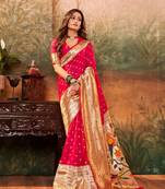 Pink designer zari weaving paithani silk blend saree with blouse