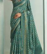 Green digital printed rich pallu handloom weaving saree with blouse