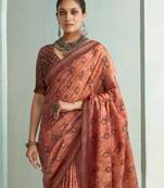 Brown digital printed rich pallu handloom weaving saree with blouse